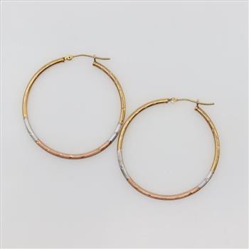 10kt Gold Tri Color Hollow Hoop Earrings