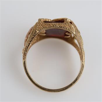 10kt Gold Tri-color Brown Stone Eagle Signet Ring
