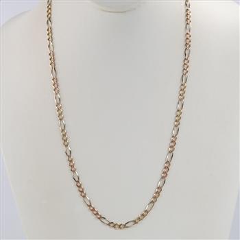 10kt Gold Tri-color Figaro Chain Necklace