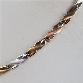 10kt Gold Tri-color Hollow Link Necklace