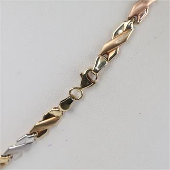 10kt Gold Tri-color Hollow Link Necklace