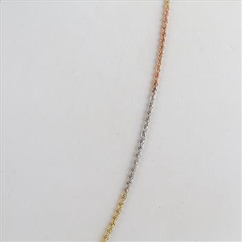 10kt Gold Tri-color Hollow Rope Chain Necklace