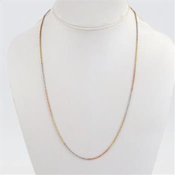 10kt Gold Tri-color Hollow Rope Chain Necklace
