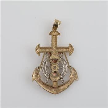 10kt Gold Tri-color Religious Anchor Pendant