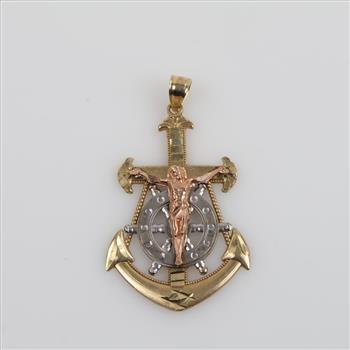 10kt Gold Tri-color Religious Anchor Pendant