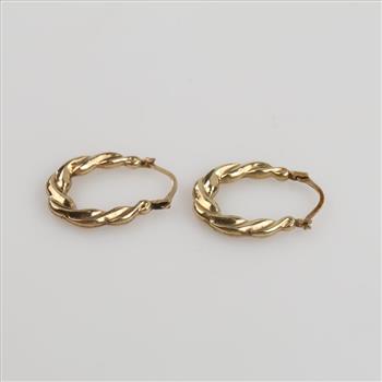 10kt Gold Twisted Hollow Hoop Earrings