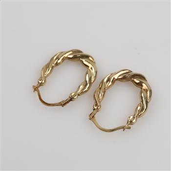 10kt Gold Twisted Hollow Hoop Earrings