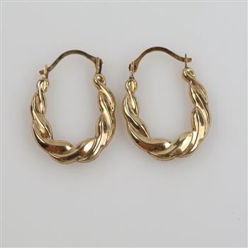 10kt Gold Twisted Hollow Hoop Earrings