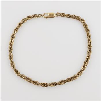10kt Gold Twisted Rope Chain Bracelet