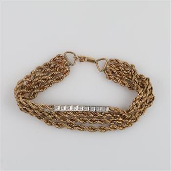 10kt Gold Twisted Rope Chain Diamond Bracelet