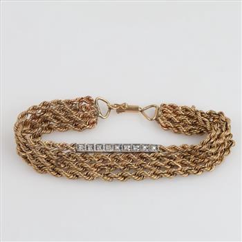 10kt Gold Twisted Rope Chain Diamond Bracelet