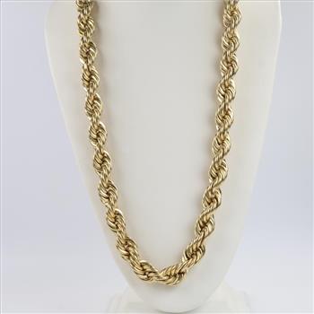 10kt Gold Twisted Rope Hollow Chain Necklace-Evaluated By Our Certified Gemologist-AGS/GIA