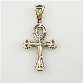 10kt Gold Two-tone Ankh Diamond Accent Pendant