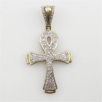 10kt Gold Two-tone Ankh Diamond Accent Pendant