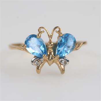 10kt Gold Two-Tone Blue Topaz Diamond Ring