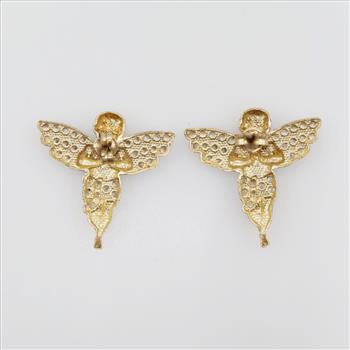 10kt Gold Two-tone Clear Stone Angel Stud Earrings