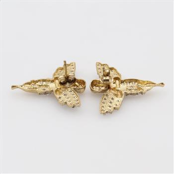 10kt Gold Two-tone Clear Stone Angel Stud Earrings