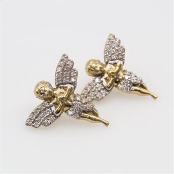 10kt Gold Two-tone Clear Stone Angel Stud Earrings