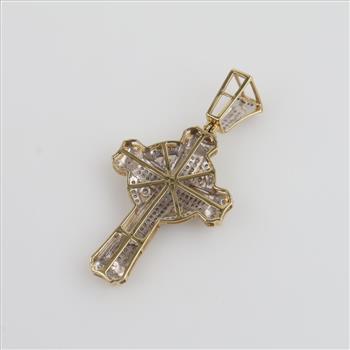10kt Gold Two-tone Clear Stone Cross Pendant