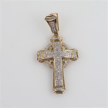 10kt Gold Two-tone Clear Stone Cross Pendant
