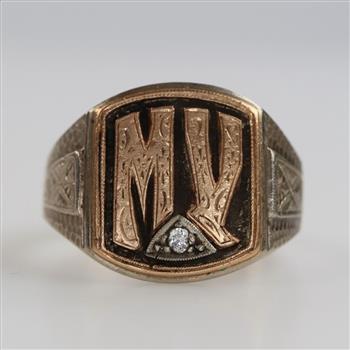 10kt Gold Two-tone Diamond Initial Signet Ring