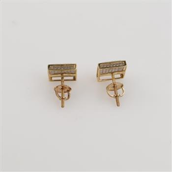 10kt Gold Two-tone Diamond Square Stud Earrings