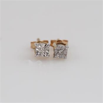10kt Gold Two-tone Diamond Stud Earrings
