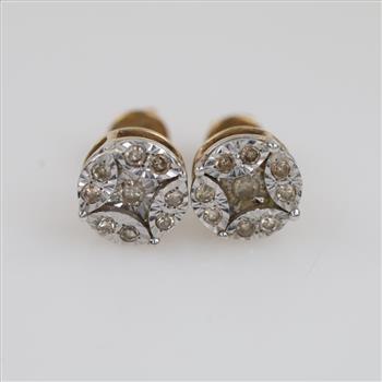 10kt Gold Two-tone Diamond Stud Earrings