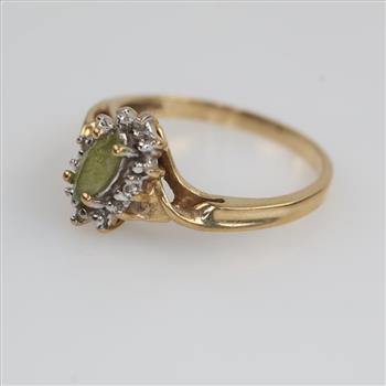 10kt Gold Two-tone Green And Clear Stone Ring