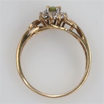 10kt Gold Two-tone Green And Clear Stone Ring