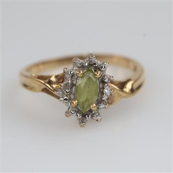 10kt Gold Two-tone Green And Clear Stone Ring