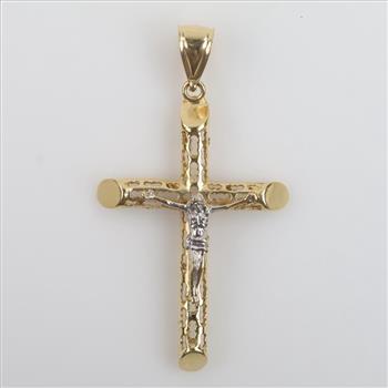 10kt Gold Two-tone Hollow Cross Pendant
