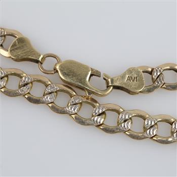 10kt Gold Two-tone Hollow Curb Chain Bracelet