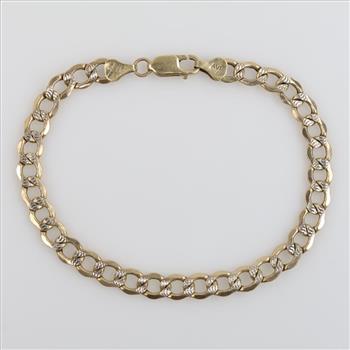 10kt Gold Two-tone Hollow Curb Chain Bracelet
