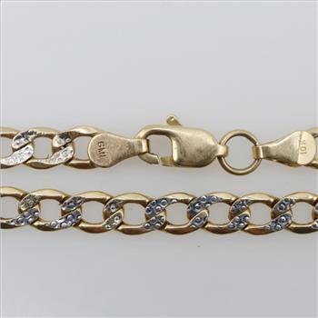 10kt Gold Two-tone Hollow Curb Chain Bracelet