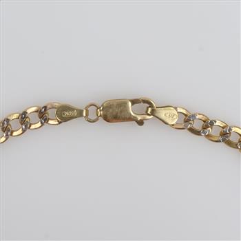10kt Gold Two-tone Hollow Curb Chain Name Plate Bracelet
