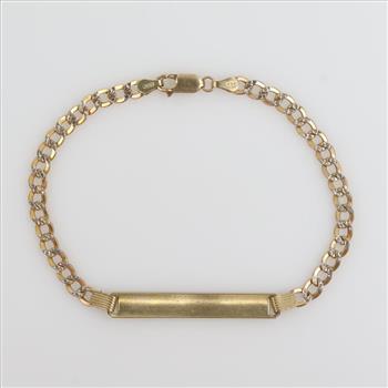 10kt Gold Two-tone Hollow Curb Chain Name Plate Bracelet