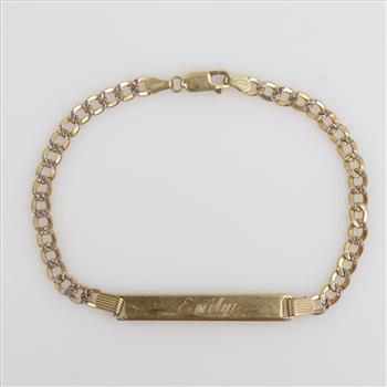 10kt Gold Two-tone Hollow Curb Chain Name Plate Bracelet