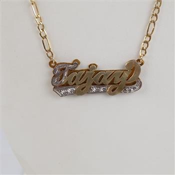 10kt Gold Two-tone Hollow Figaro Chain ID Pendant Necklace