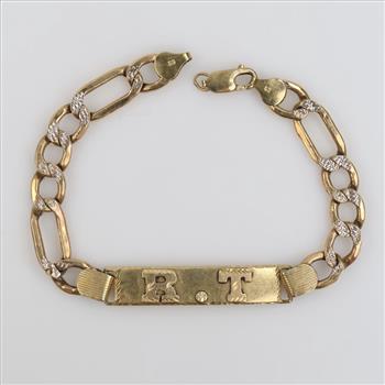 10kt Gold Two-tone Hollow Link ID Bracelet