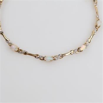 10kt Gold Two-tone Iridescent Stone Diamond Accent Bracelet
