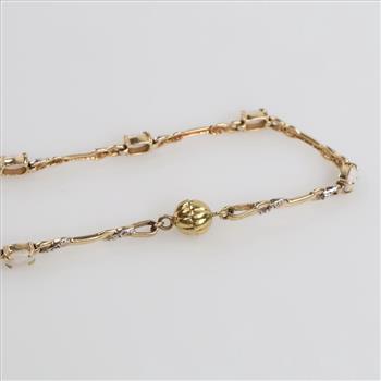 10kt Gold Two-tone Iridescent Stone Diamond Accent Bracelet