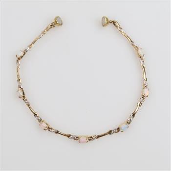 10kt Gold Two-tone Iridescent Stone Diamond Accent Bracelet