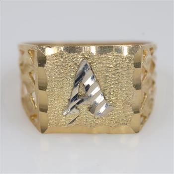 10kt Gold Two-tone Letter A Signet Ring
