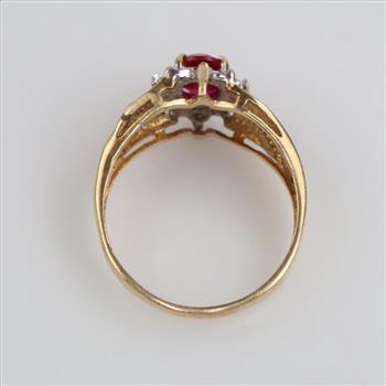 10kt Gold Two-tone Red Stone Diamond Accent Ring