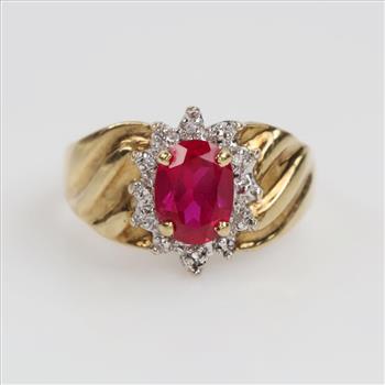 10kt Gold Two-tone Red Stone Diamond Accent Ring