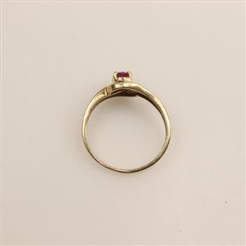 10kt Gold Two-tone Red Stone Diamond Ring