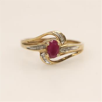 10kt Gold Two-tone Red Stone Diamond Ring