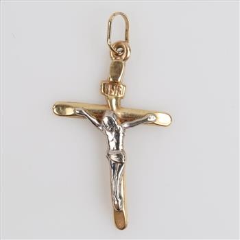 10kt Gold Two-tone Semi-hollow Cross Pendant