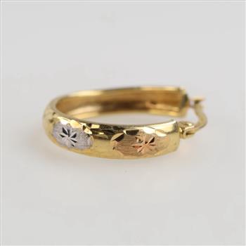 10kt Gold Two-tone Semi-hollow Hoop Earring